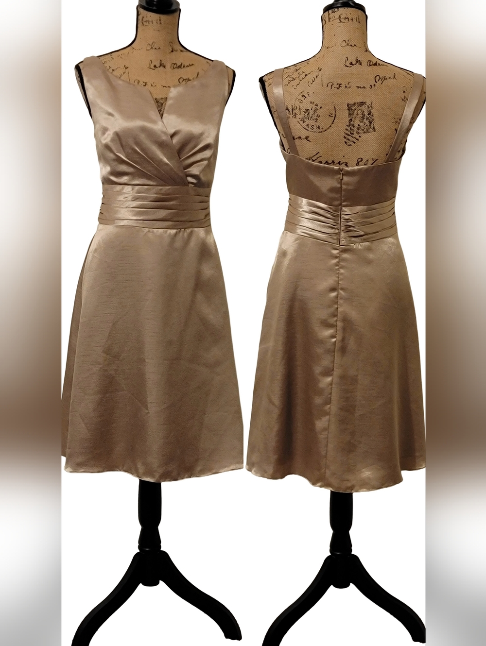 Jasmine Champagne Satin A-line Cocktail Midi Zip Dress